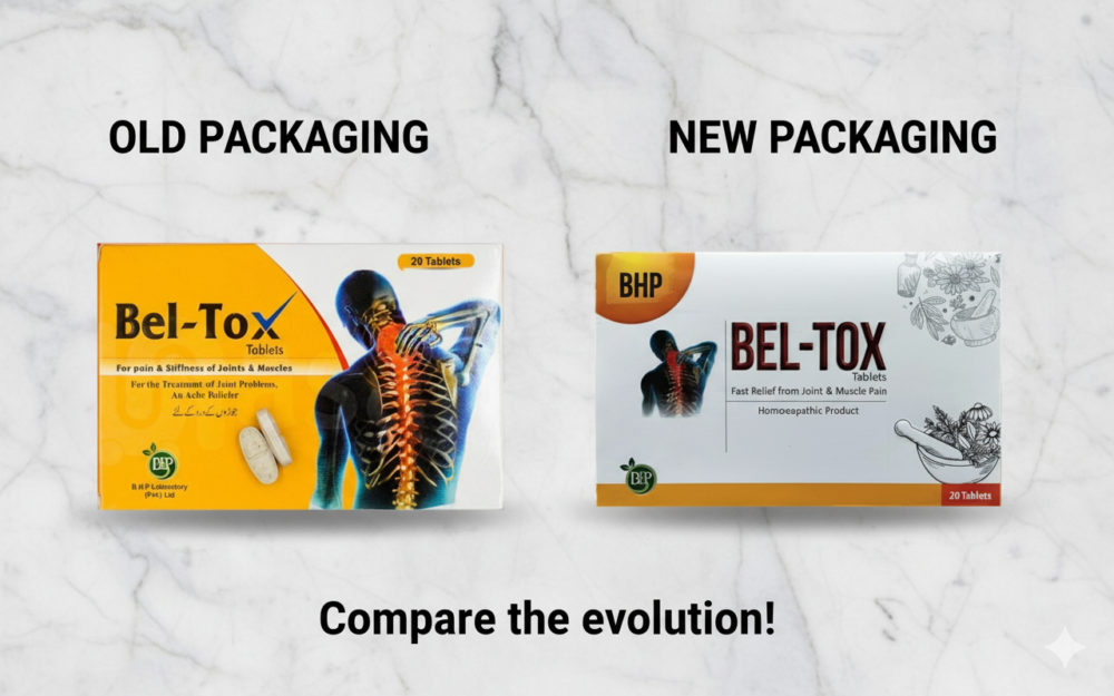 Belltox tablets, old and new packing. Perfect pain killer for gout and arthritis