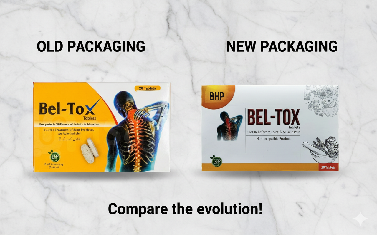 Belltox tablets, old and new packing. Perfect pain killer for gout and arthritis